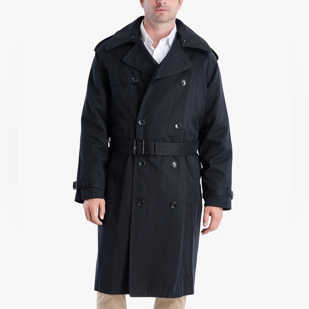 Men's Towne London Fog Black Double-Breasted Trench Coat